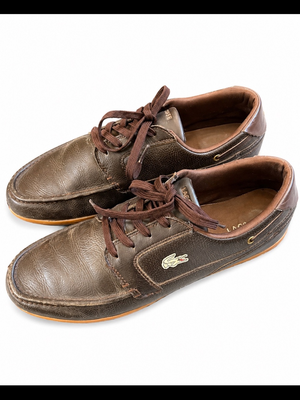 Lacoste Dreyfus Brown Leather Boat Shoes Men’s Size 11.5 (EU 45) Casual Lace-Up